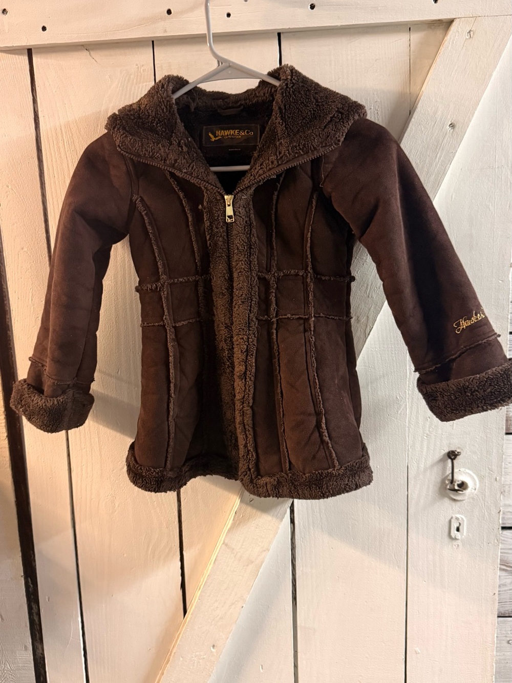 Hawke & Co Girls' Brown Faux-Shearling Hooded Coat size 6